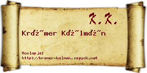 Krámer Kálmán névjegykártya